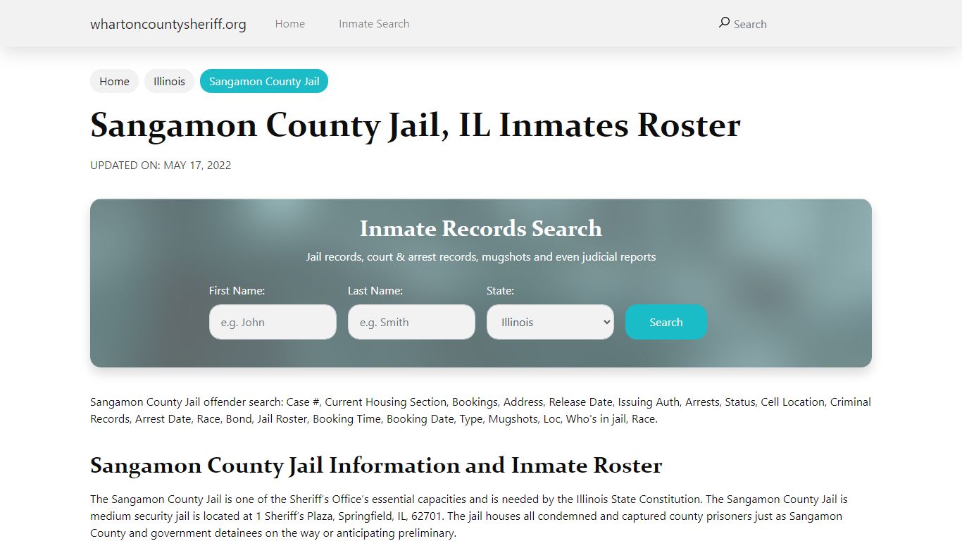 Sangamon County Jail, IL Jail Roster, Name Search